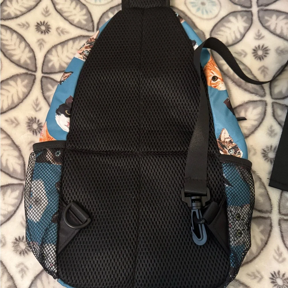 Cat Print Blue Sling Backpack